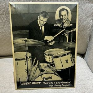 Woody Herman Playing Drums Metal Picture With Stand